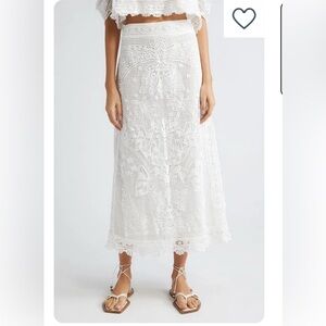 Farm Rio Guipure White Lace Midi Skirt